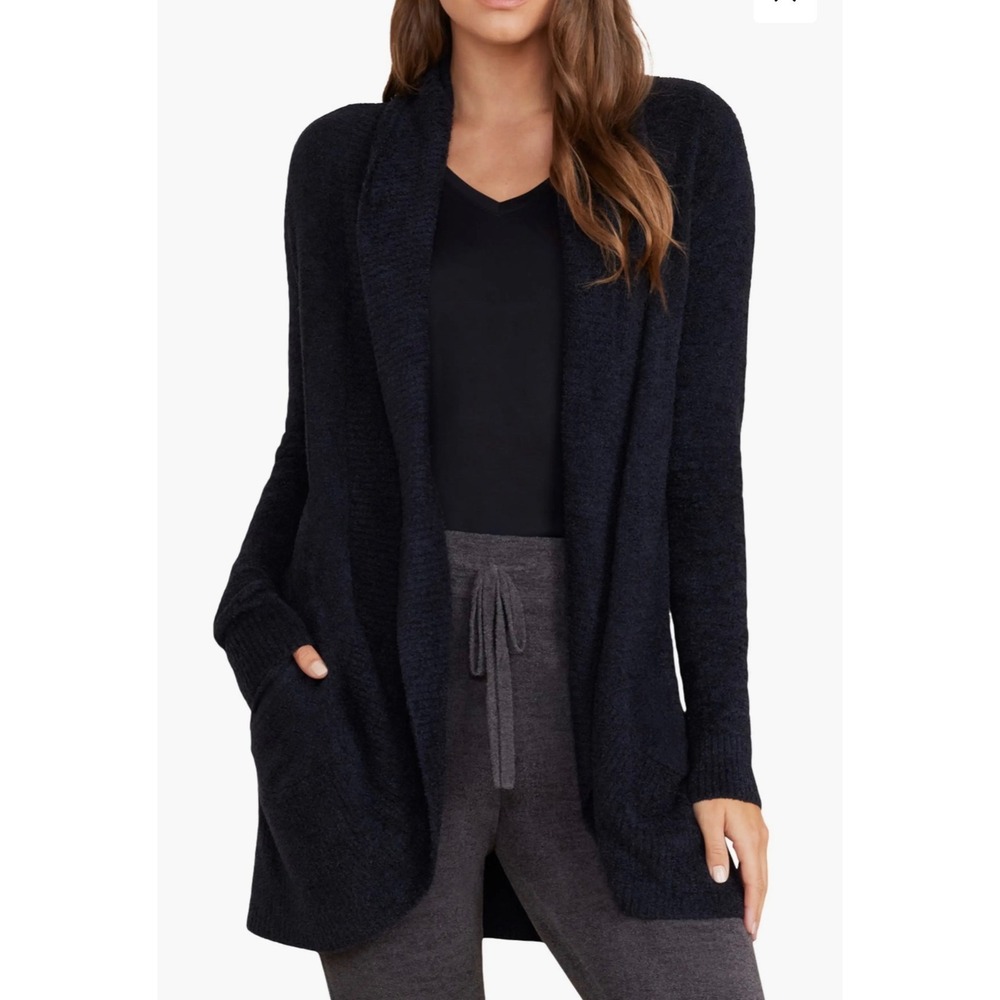 Barefoot Dreams CozyChic Lite Cardigan Black Shawl Collar Sweater  XS